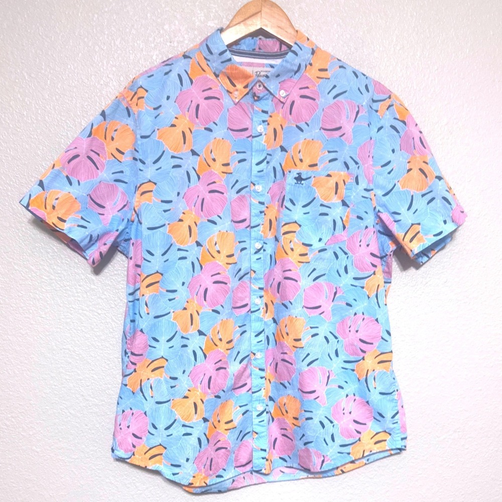 Penguin Munsingwear XL Tropical Monstera Leaf Button‎ Down Shirt Hawaiian Vaca